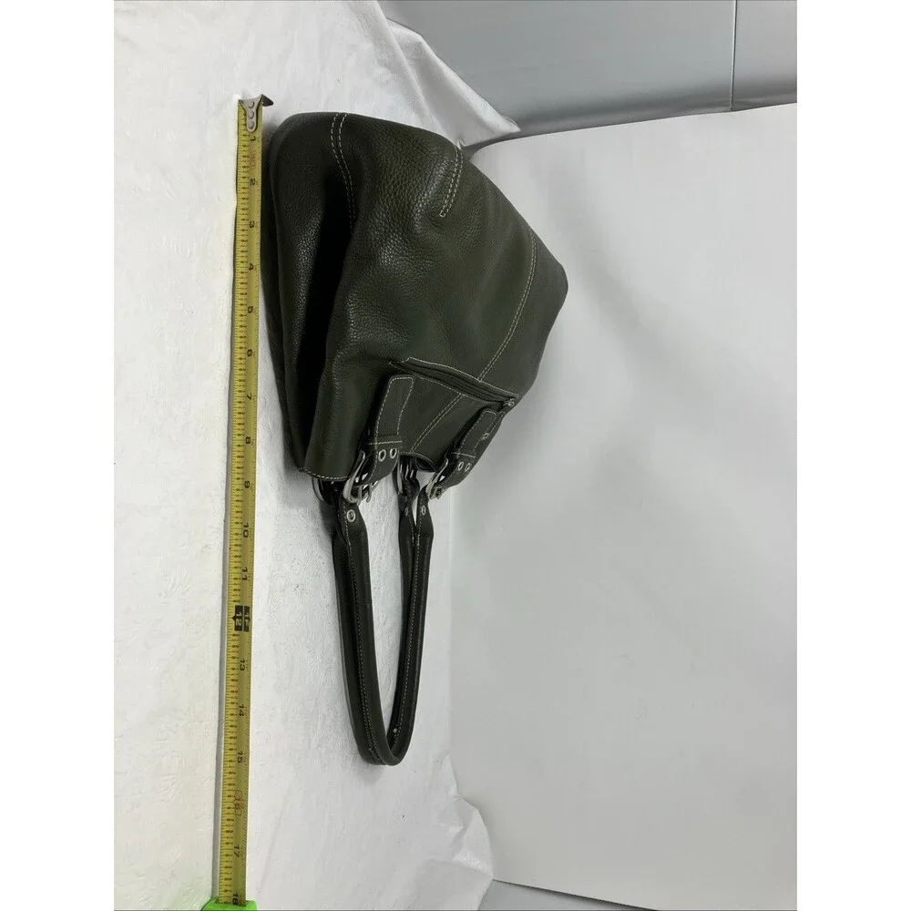 Tignanello LEATHER Handbag Purse Bag Green Pebbled Satchel Top Handles